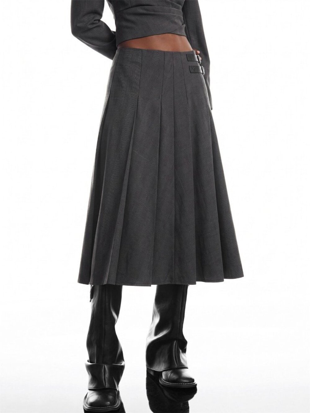 Grey Casual Women's Minimalist Pleated Woven Skirt